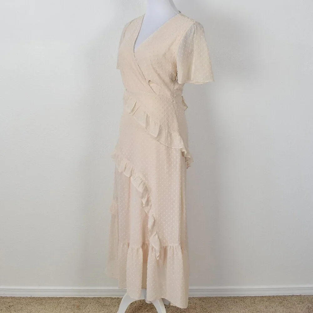 Lulu's Next to You Cream Swiss Dot Ruffled Midi Dress - S - Picture 5 of 10